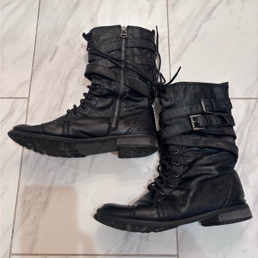 Groove Black Leather Combat Boots - Picture 2 of 2